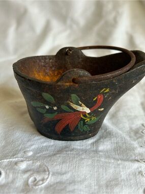 Vintage Hand-Painted Cast Iron Miniature Coal Scuttle